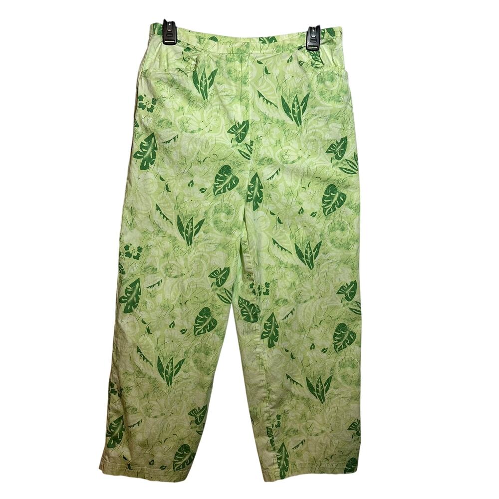 Vtg TALBOTS Green Tropical Leaf Print Lightweight Stretch Cropped Pants Size 10